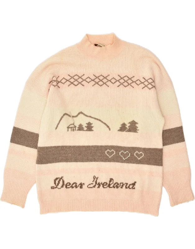 Quick Sale ROBERTA PUCCINI Womens Graphic Turtle Neck Jumper Sweater UK 20 2XL Beige