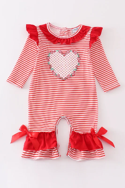 Savings Alert Red stripe valentine heart applique girl romper