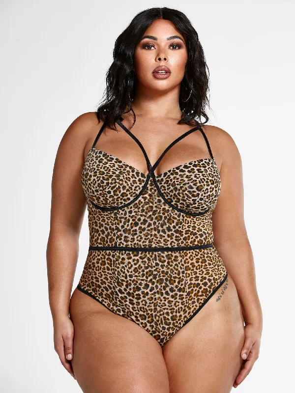 Stock Clearance Latisha Leopard Print Strappy Bodysuit