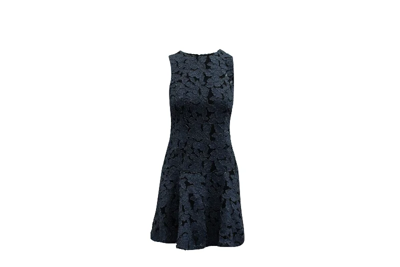 Alice + Olivia Fona Denim Floral Lace Dress in Blue Polyester