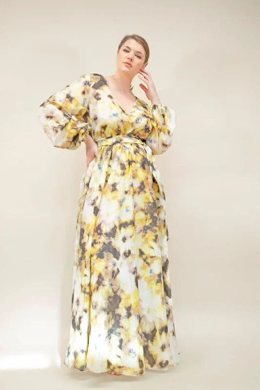 Price Reduction FULL SLEEVED YELLOW INK DYED MAXI DRESS- JIBRI