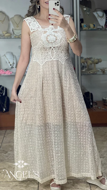 Can't Be Beat Crochet and Lace Details Maxi Dress