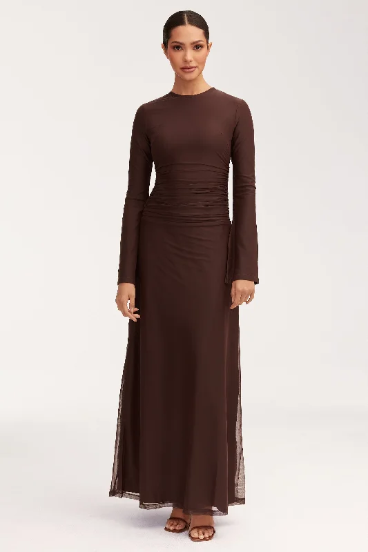 Adelina Rouched Maxi Dress - Chocolate Plum