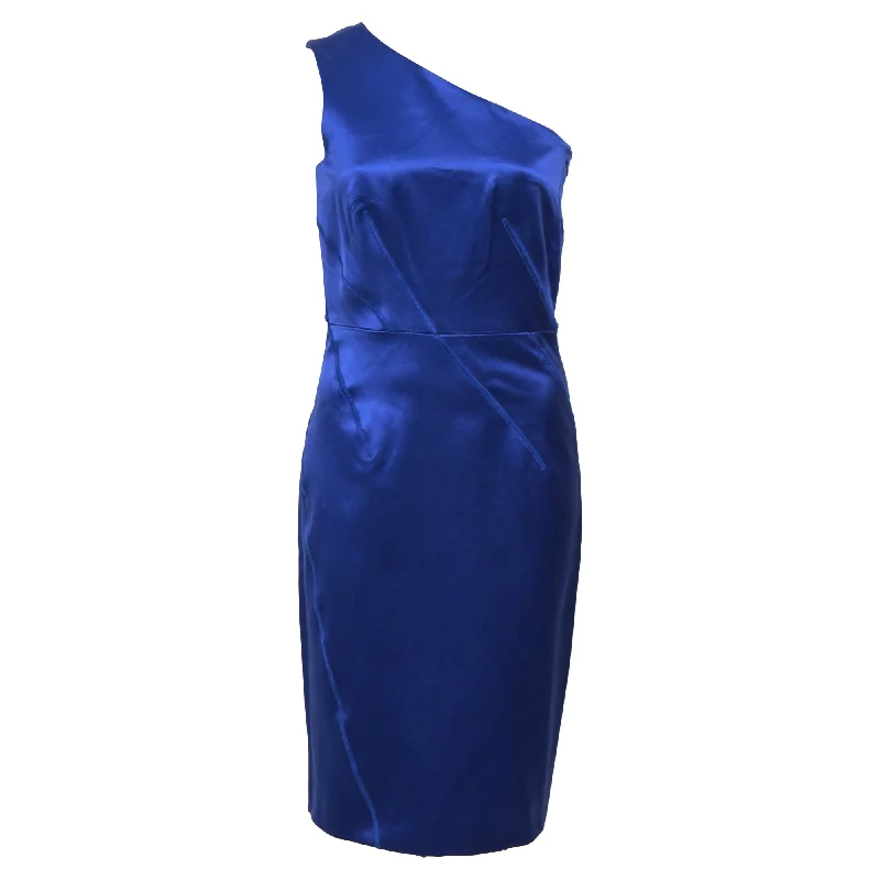 Michael Kors Mini Scratch Effect One-Shoulder Dress in Blue Satin