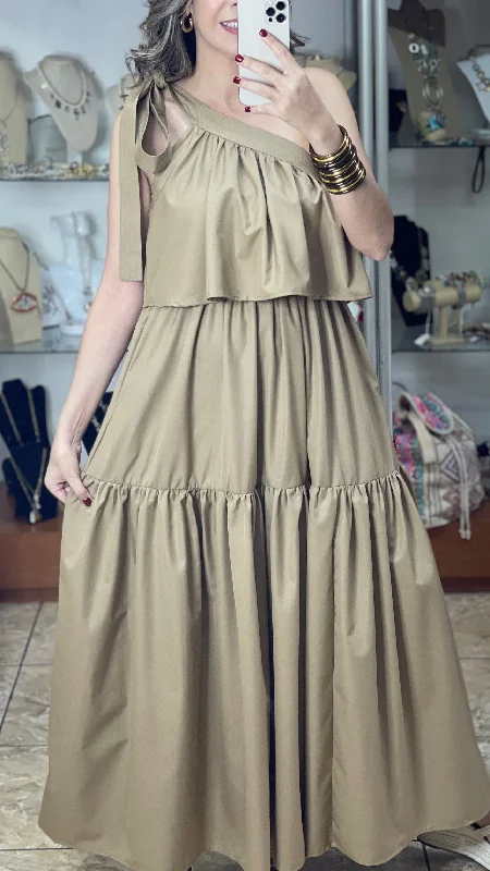 Inventory Reduction One Shoulder Tiered Maxi Dress