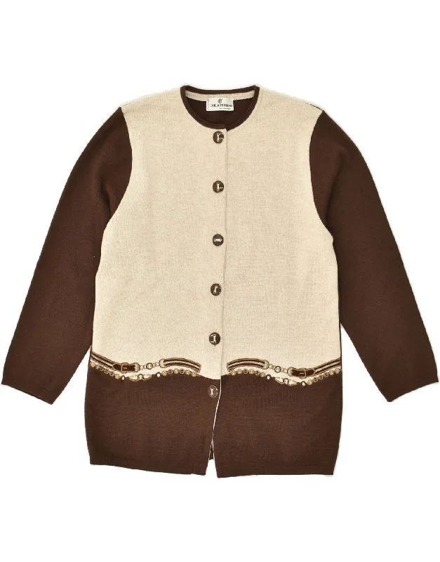 Overstock CARLA FERRONI Womens Cardigan Sweater IT 44 Medium Brown Colourblock