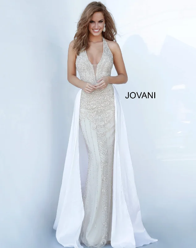 Jovani Couture 3698 Long Prom Dress Pageant Gown Overskirt Plunging V Neck