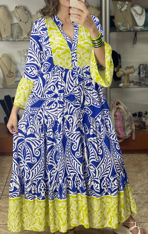 Can't Miss Blue/Neon Green OS Maxi Dress