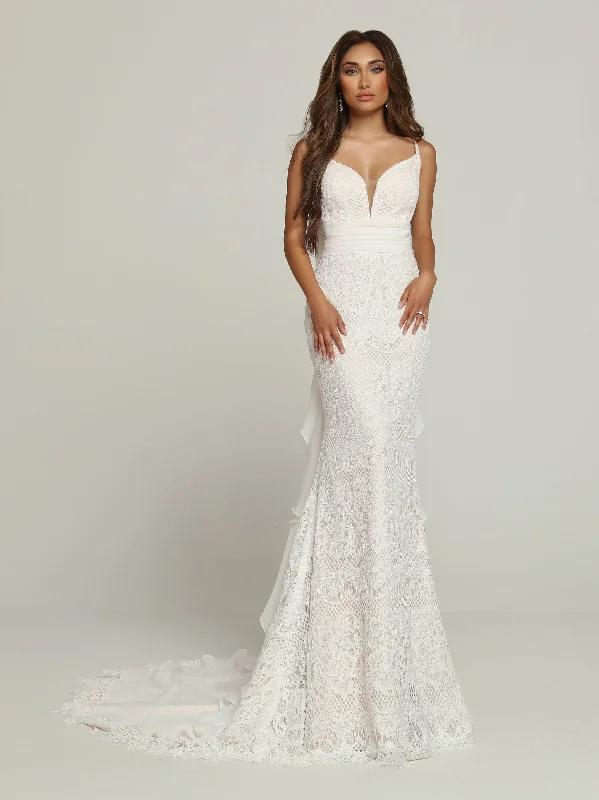 Davinci Bridal 50694 Boho Lace Romantic Mermaid Wedding Dress Bow Chiffon Bridal Gown