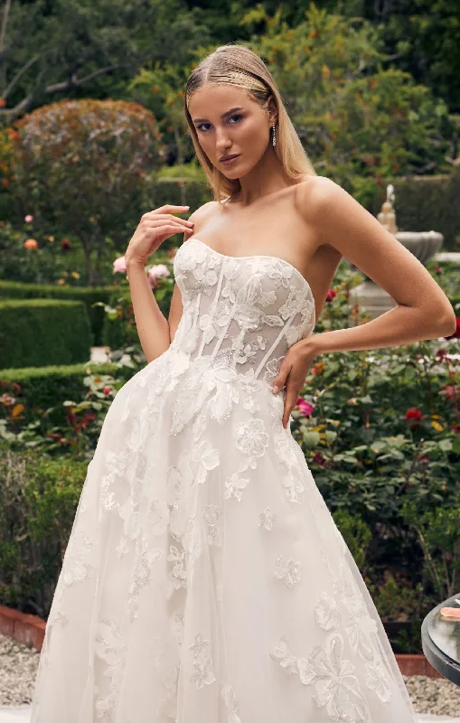 Huge Discounts Casablanca Bridal 2540 Elloise A-Line Ballgown Strapless Sheer Floral Corset Sweetheart Neckline Open Back Train Wedding Gown