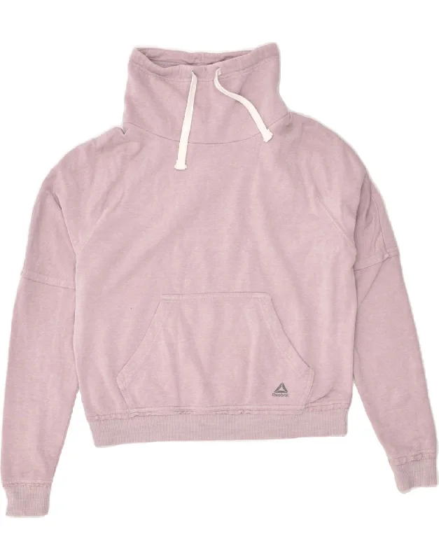 REEBOK Womens Roll Neck Sweatshirt Jumper UK 10 Small Pink Cotton