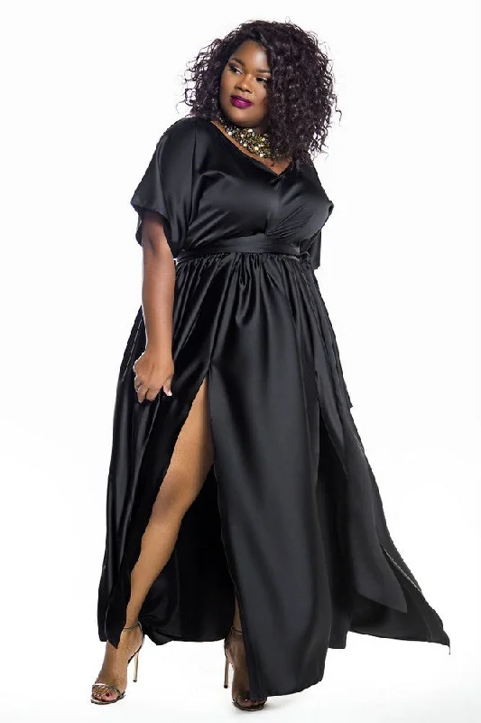 Take Advantage Black Bat Sleeved Maxi Dress- JIBRI