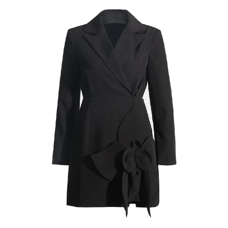 Mega Deal Chic 3D Floral Detail Lapel Collar Long Sleeve Tailored Mini Blazer Dress Mega Deal Chic 3D Floral Detail Lapel Collar Long Sleeve Tailored Mini Blazer Dress