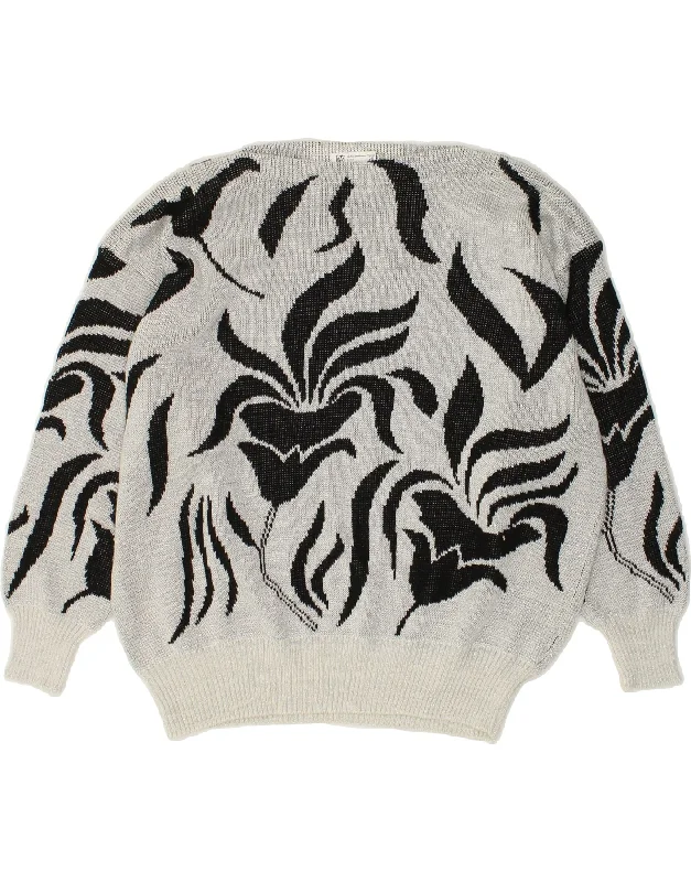 Great Deals VINTAGE Womens Boat Neck Jumper Sweater IT 50 XL Grey Floral Polyacrylic