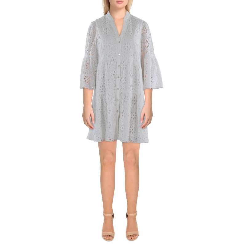 Womens Eyelet Mini Shirtdress