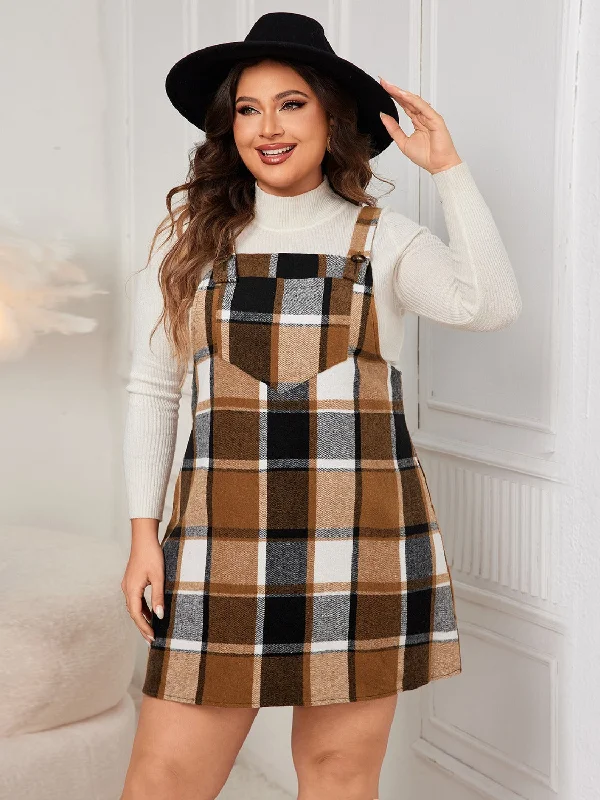 Crazy Deals Honey Plus Size Plaid Wide Strap Overall Dress