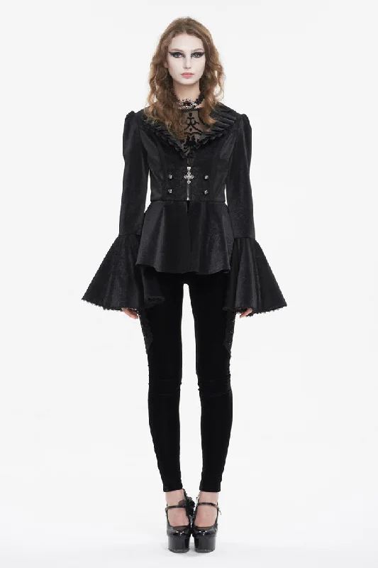 Black Ruffled Collar Flared Sleeved Women's Gothic Jacket