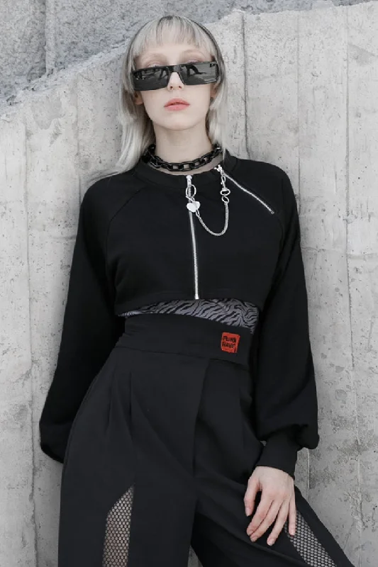 Lowest Prices Black Metal Double Zipper Round Collar Long Sleeves Women's Gothic Coat