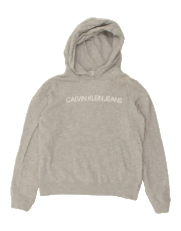 Deal Explosion CALVIN KLEIN Womens Graphic Hoodie Jumper UK 10 Small Grey