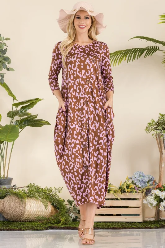 Fantastic Offers Celeste Full Size Leopard Contrast Dress with Pockets