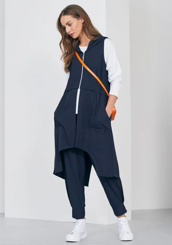 Naya Contrast Panel Long Gilet, Navy