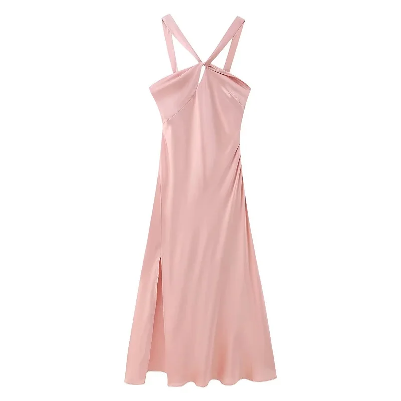Savings Alert Satin Sleeveless Slit Dress #156722