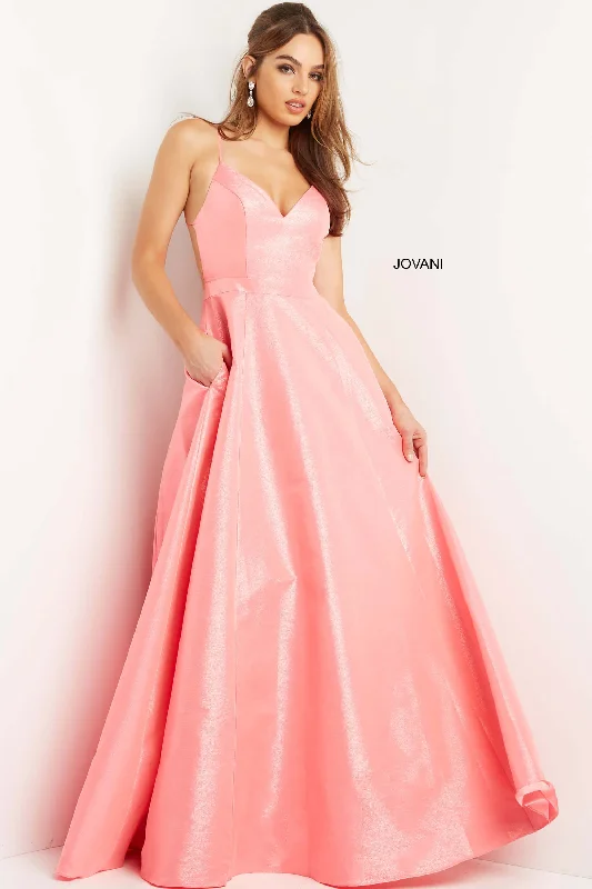 Jovani 08156 Size 2 Hot Pink Long Ballgown Prom Pageant Gown Pockets V Neck Dress