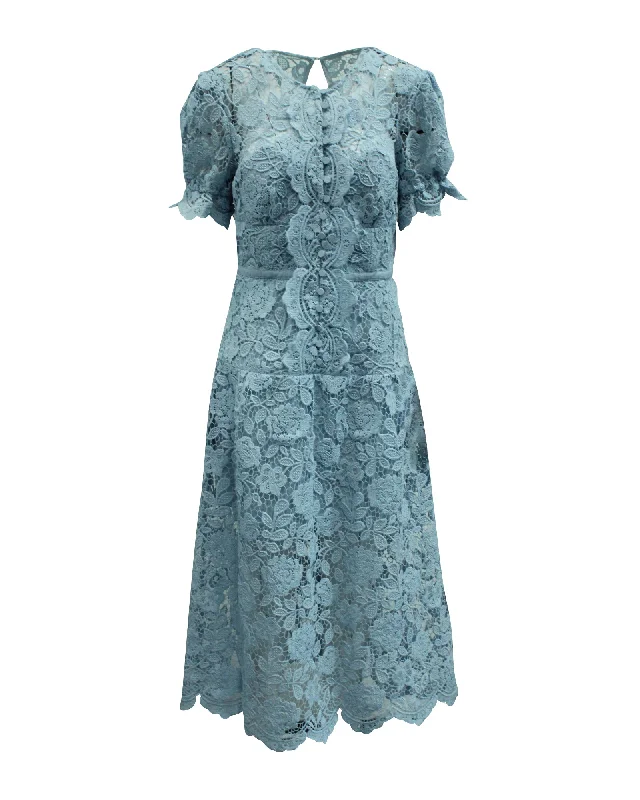 Self-Portrait Guipure Lace Blue Midi Dress in Blue Polyester