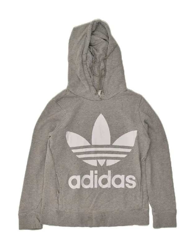 Price Blitz ADIDAS Womens Oversized Graphic Hoodie Jumper UK 6 XS Grey Cotton