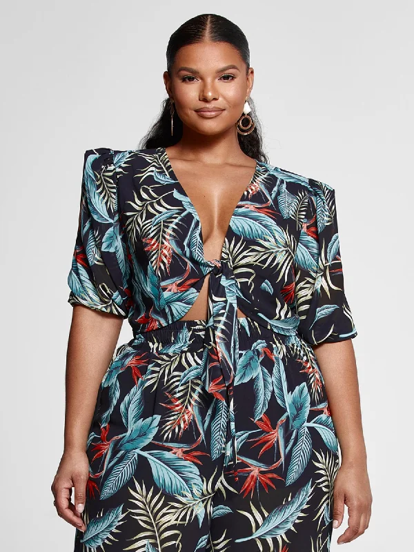 Major Savings Monique Tropical Print Tie Front Top