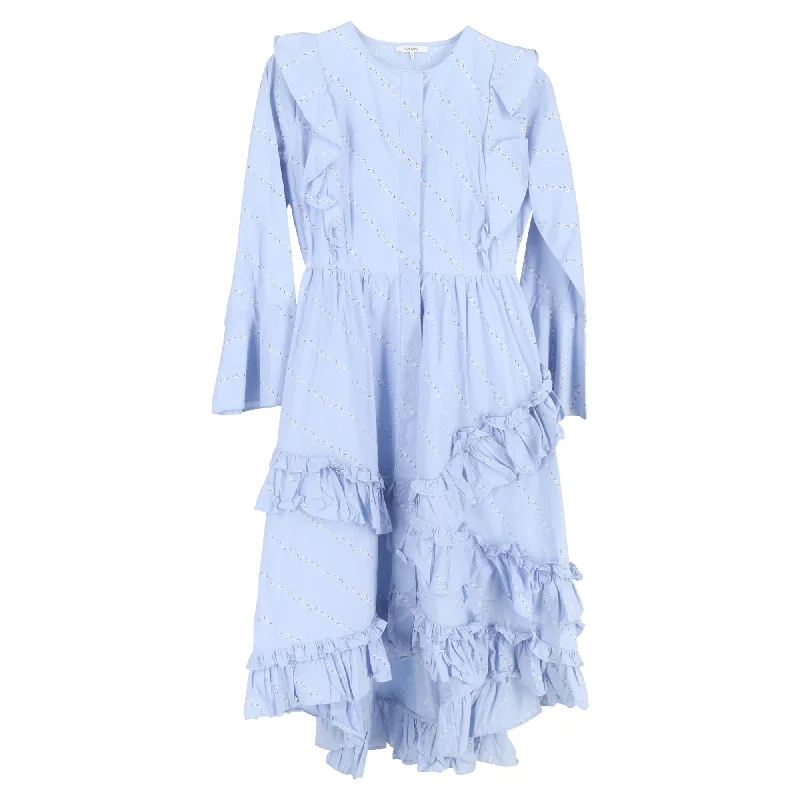 Ganni  Faulkner Ruffled Floral-Print Dress In Light Blue Cotton