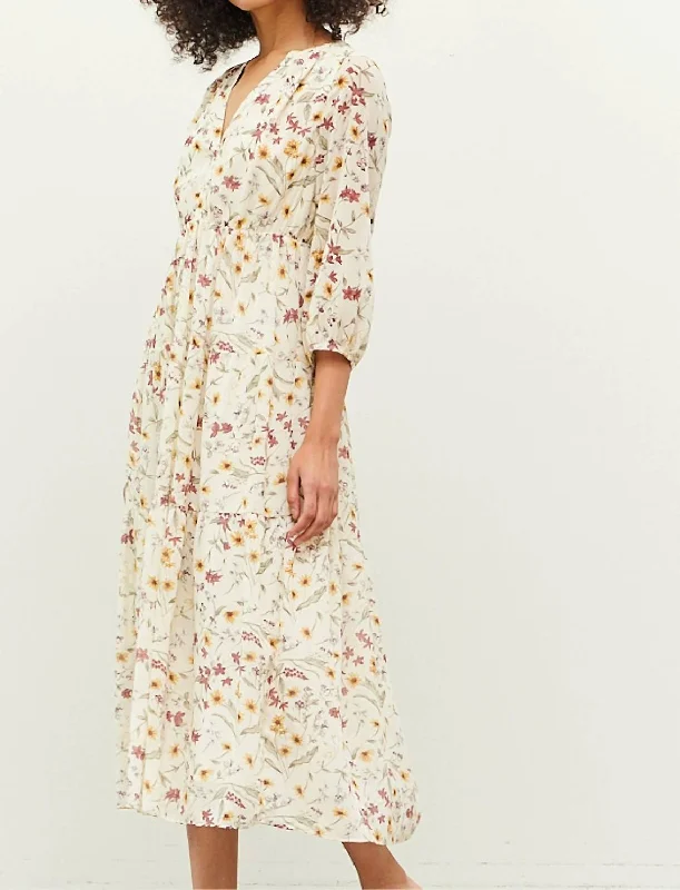 Meadow Midi Tier Dress In Cream