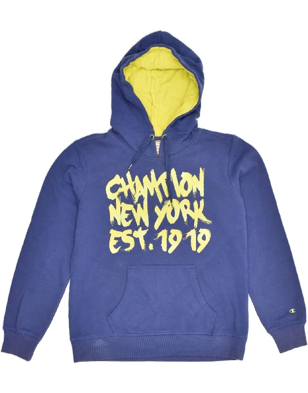 Can't Miss CHAMPION Womens Heritage Fit Graphic Hoodie Jumper UK 12 Medium Blue