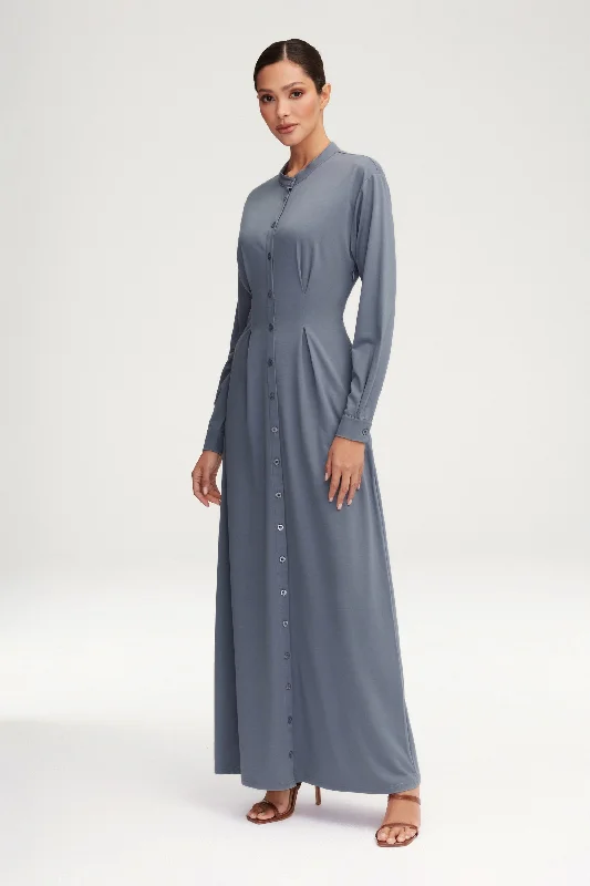 Ivy Jersey Button Down Maxi Dress - Dusk Blue