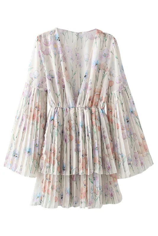 Hurry In 'Quorra' Floral Pleated V-Neck Dress