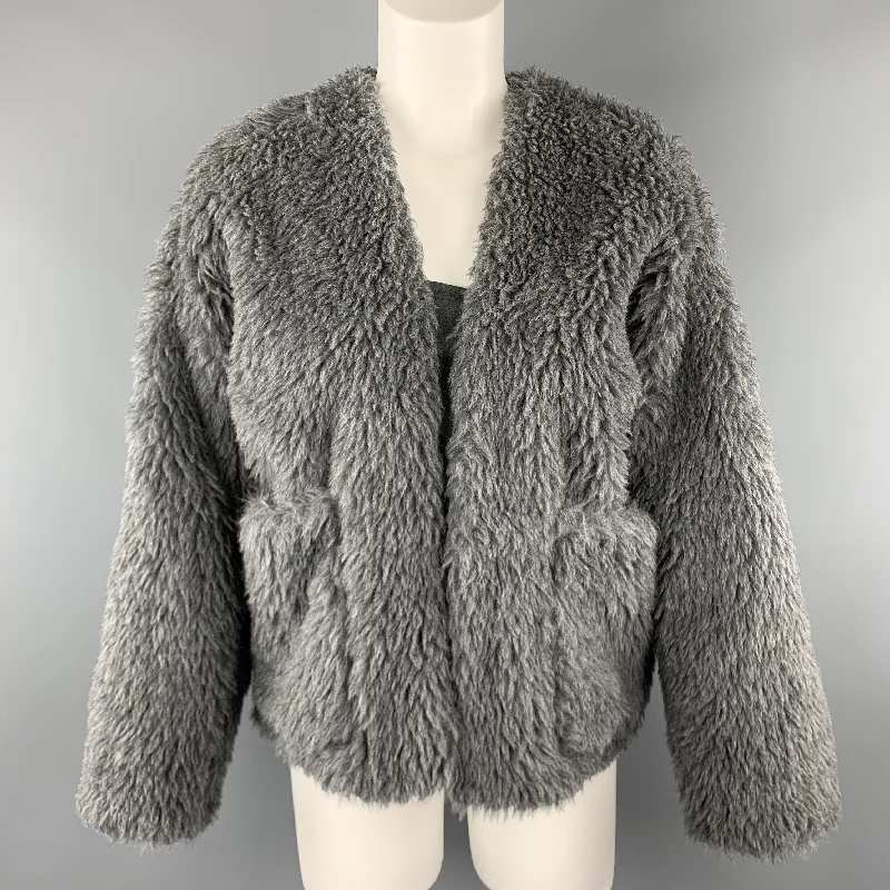 Stock Up and Save TOUJOURS Size S Gray Alpaca Blend Fauc Fur V Neck Jacket