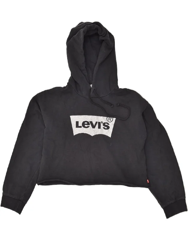 LEVI'S Womens Graphic Hoodie Jumper UK 6 XS Black Cotton