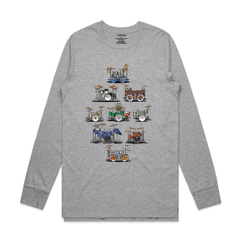 Blowout Sale Isthatso Cotton Graphic Long Sleeved Tee - Famous Drum Kits - Grey