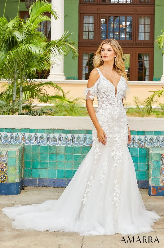 Final Clearance Amarra Bridal Margot 84380 Sheer Lace Off the Shoulder Bridal Gown Mermaid Wedding Dress