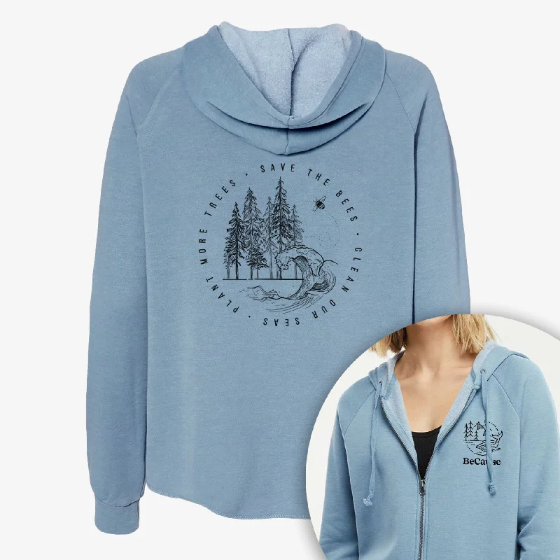 Shop and Save Save the Bees, Clean our Seas, Plant more Trees - Women's Cali Wave Zip-Up Sweatshirt