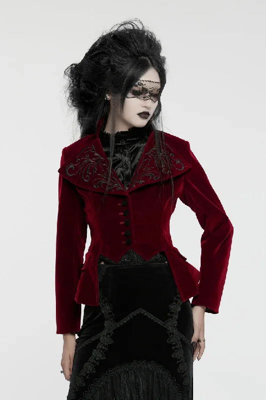 Massive Deals Red Swallow-tailed Velvet Long Sleeves Women's Gothic Jacket