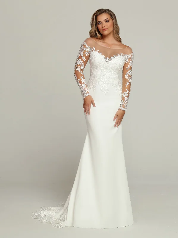 Davinci Bridal 50701 Long Sleeve Sheer Lace Wedding Dress Train off the Shoulder Bridal Gown