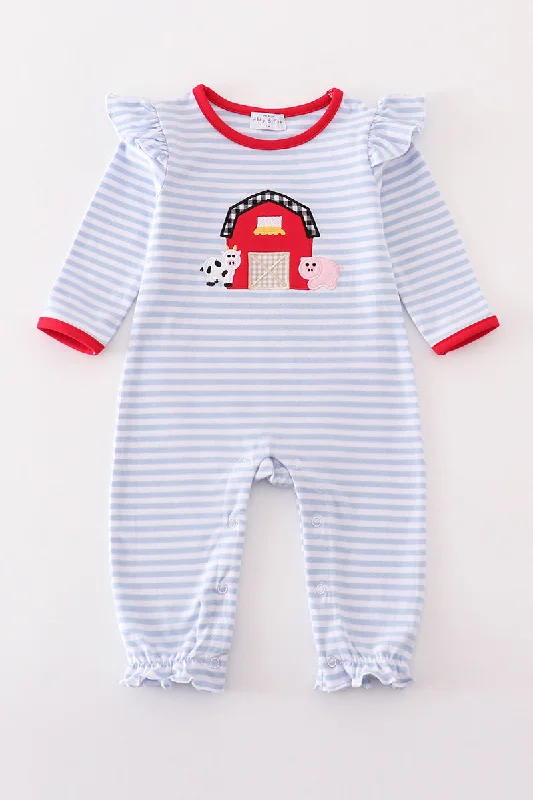 Discount Extravaganza Premium red stripe farm applique girl romper