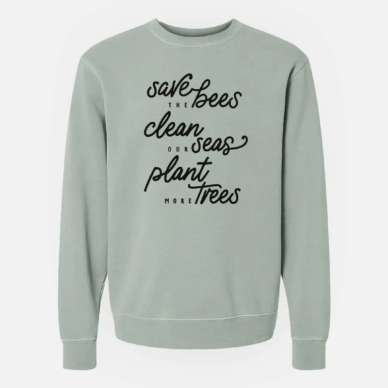 Markdowns Bees Seas Trees - Typography - Unisex Pigment Dyed Crew Sweatshirt