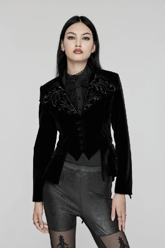 Final Clearance Black Swallow-tailed Velvet Long Sleeves Women's Gothic Jacket