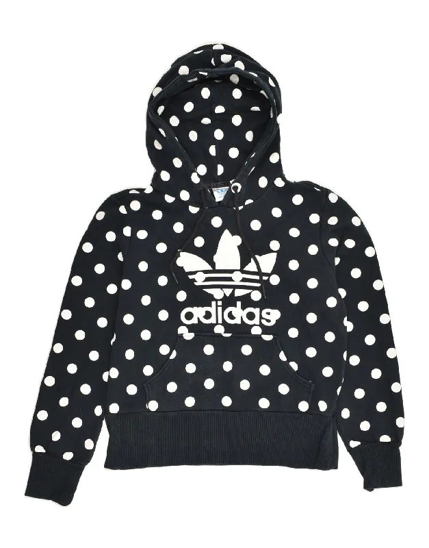 Mega Sale ADIDAS Womens Graphic Hoodie Jumper EU 40 Medium Navy Blue Polka Dot