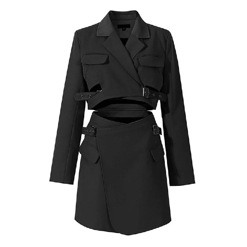 Savings Bonanza Stylish Lapel Collar Wrapped Strappy Belted Cut Out Mini Blazer Dress Savings Bonanza Stylish Lapel Collar Wrapped Strappy Belted Cut Out Mini Blazer Dress