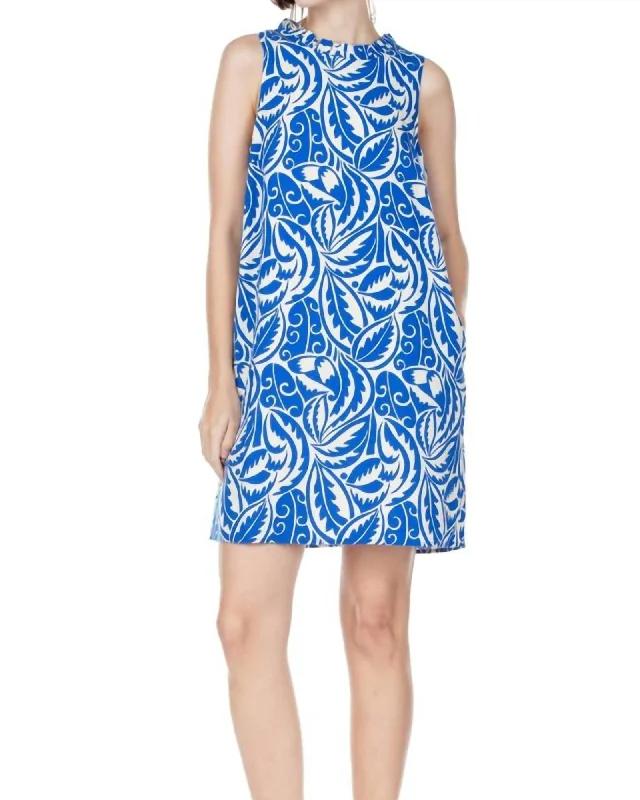 Price Drop Ruffles Square Back Dress In Royal Print | Royal Print