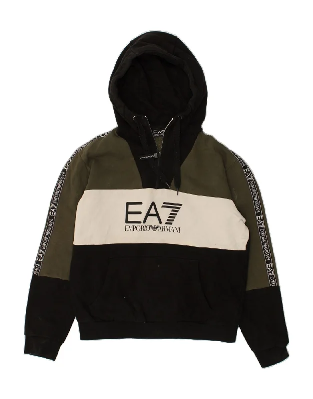 Don't Wait EMPORIO ARMANI Womens Graphic Hoodie Jumper UK 18 Large Black Colourblock