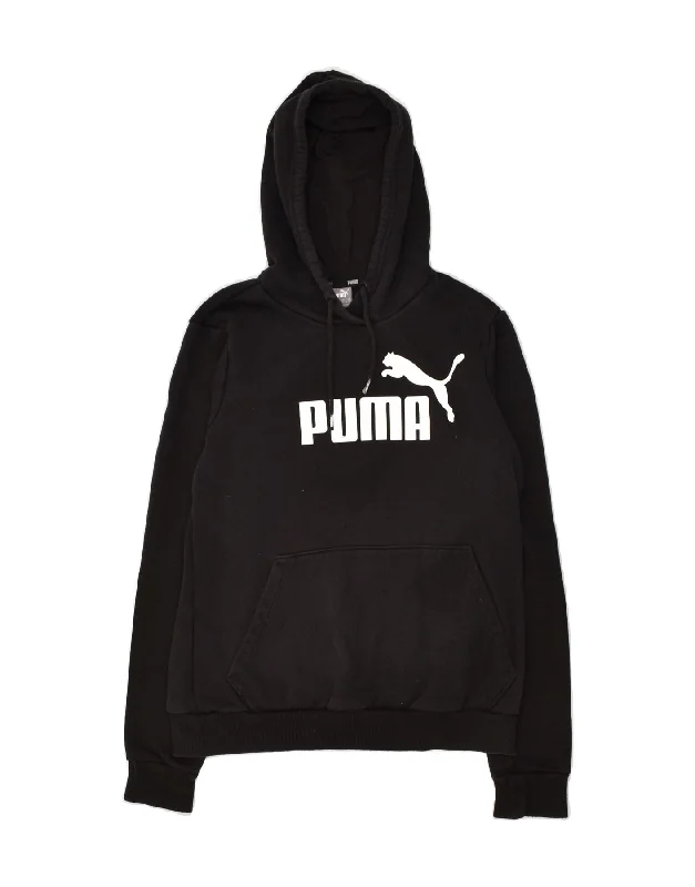 PUMA Womens Graphic Hoodie Jumper UK 12 Medium Black Cotton